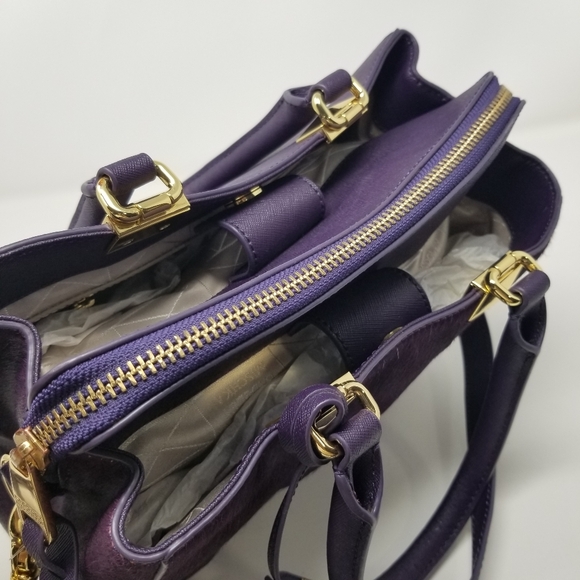 Bagley Mischka Purple Calf Hair Fur & Gold Handbag & Crossbody Bag - Picture 12 of 16